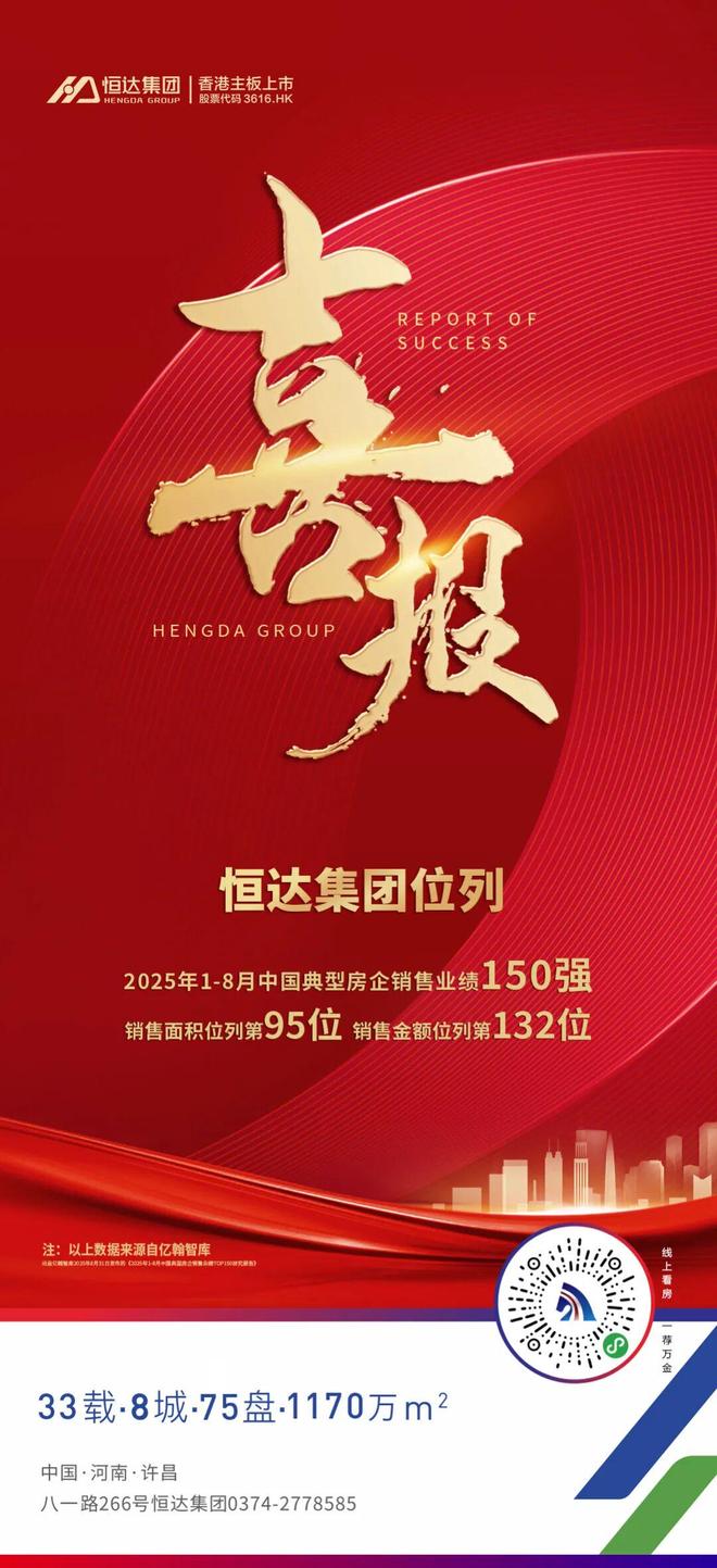 恒达集团位列2025年1-8月中国典型房企销售业绩150强